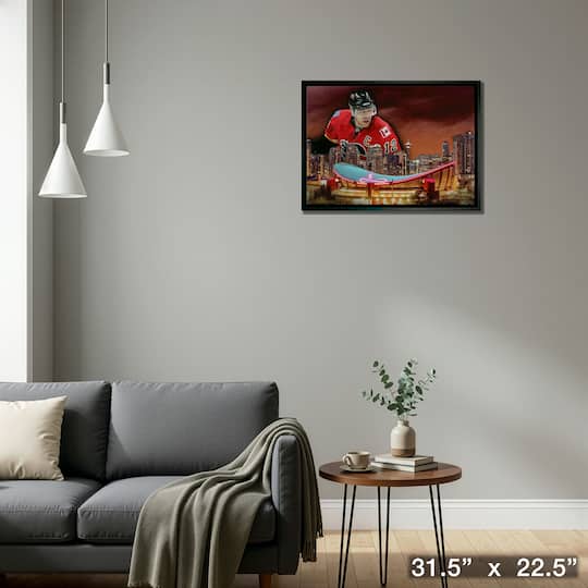 Jarome Iginla 20" x 29" Framed Canvas Flames Skyline-H 31.5" x 22.5"